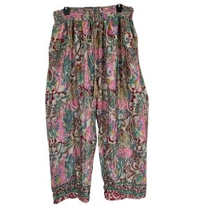 Boho Paisley Silk Viscose Women’s Palazzo Pants - Pink Multi